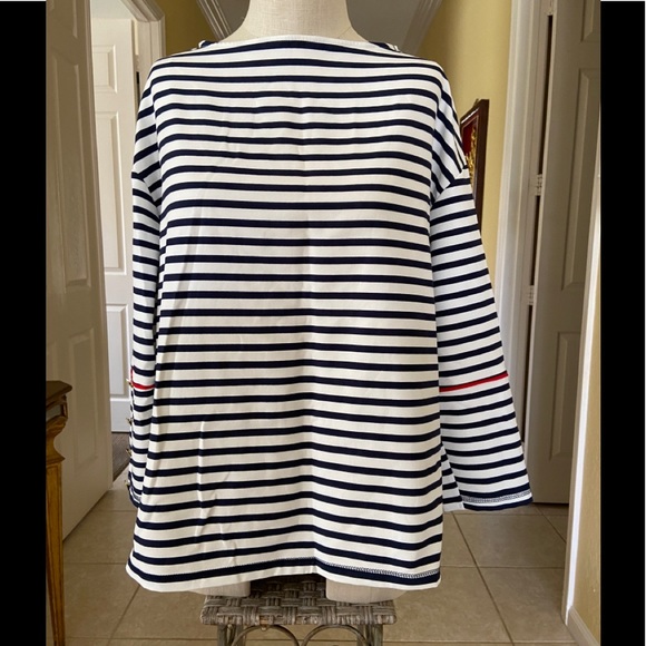 Zara Blue and White Stripped Top Easy Fit Sleeves - Picture 1 of 7
